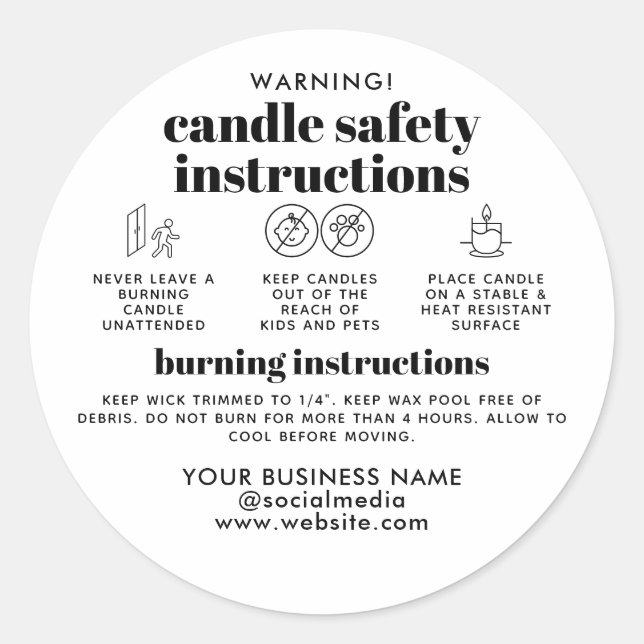 Simple Modern Business Candle Care Safety Label (Front)