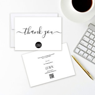 Simple modern business custom logo QR code website Thank You Card