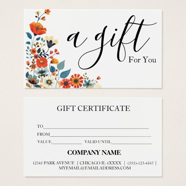 Simple & Modern Business Gift Certificate (Front & Back)
