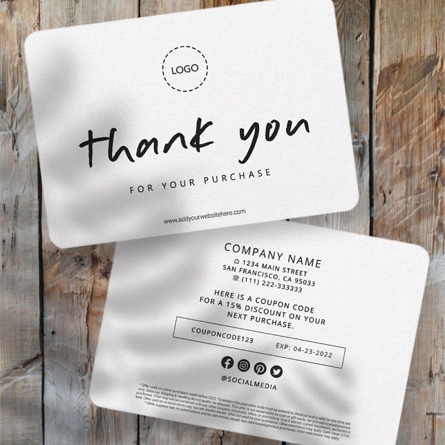 Simple Modern Business Logo Promo Coupon Thank You Card (Creator Uploaded)