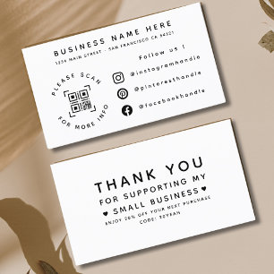 Simple Modern Business Thank You QR Code Socials  Card