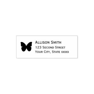 Simple Modern Butterfly Black Address Self-inking Stamp