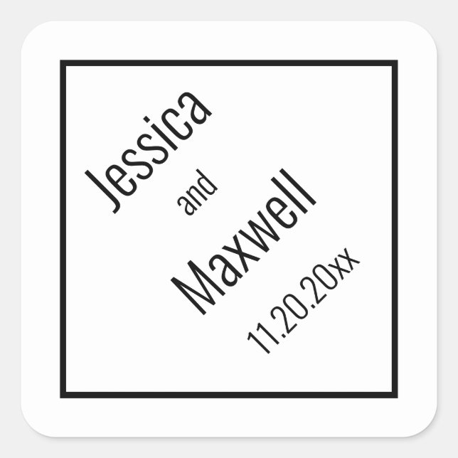 Simple Modern BW Diamond Wedding Geometric Square Sticker (Front)