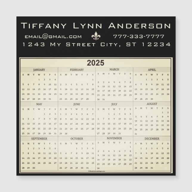 Simple Modern Calendar Black and Ivory Beige (Front)