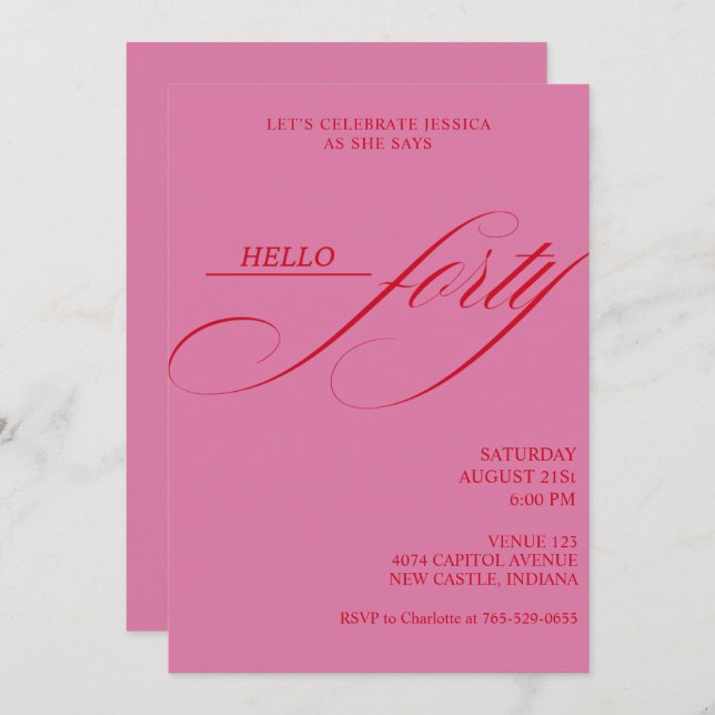 Simple Modern Caligraphy Forty 40th Birthday Party Invitation (Front/Back)
