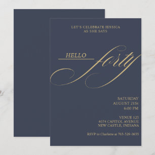 Simple Modern Caligraphy Forty 40th Birthday Party Invitation