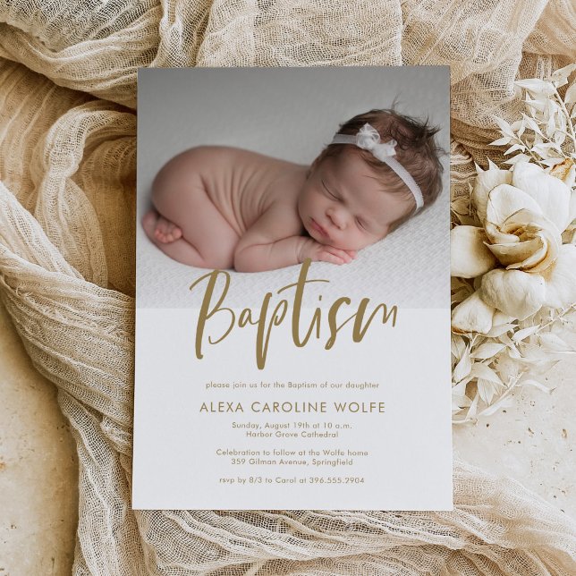 Simple Modern Calligraphy Baptism Photo  Invitation (Creator Uploaded)
