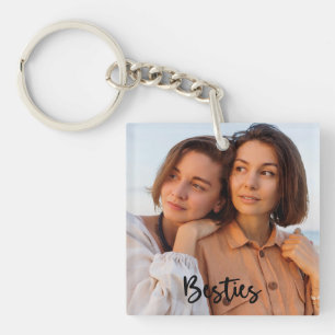 Simple Modern Calligraphy Besties 2-Photo Key Ring