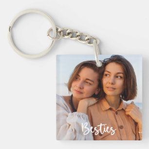 Simple Modern Calligraphy Besties 2-Photo  Key Ring