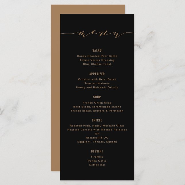 Simple Modern Calligraphy Black and Bronze Menu (Front/Back)