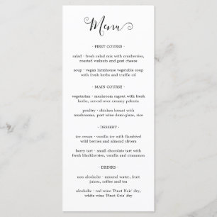 Simple Modern Calligraphy Black and White Wedding Menu