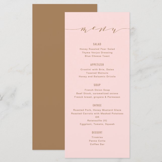 Simple Modern Calligraphy Blush and Brown Menu (Front/Back)