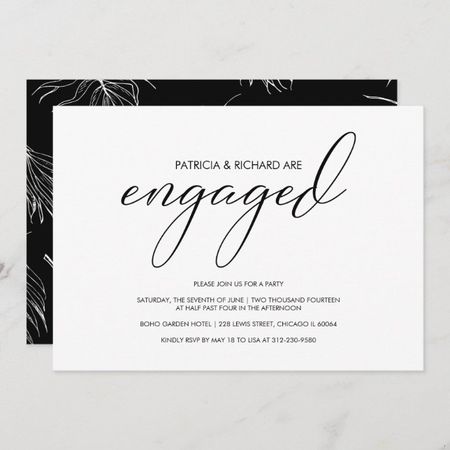 Simple Modern Calligraphy Engagement Party Invitation (Front/Back)