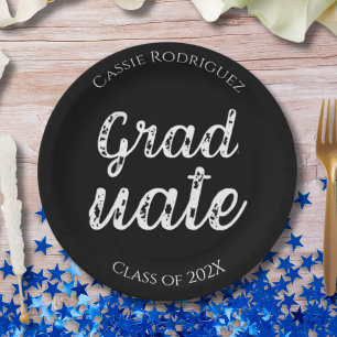 Simple Modern Calligraphy Graduation Black Paper Plate