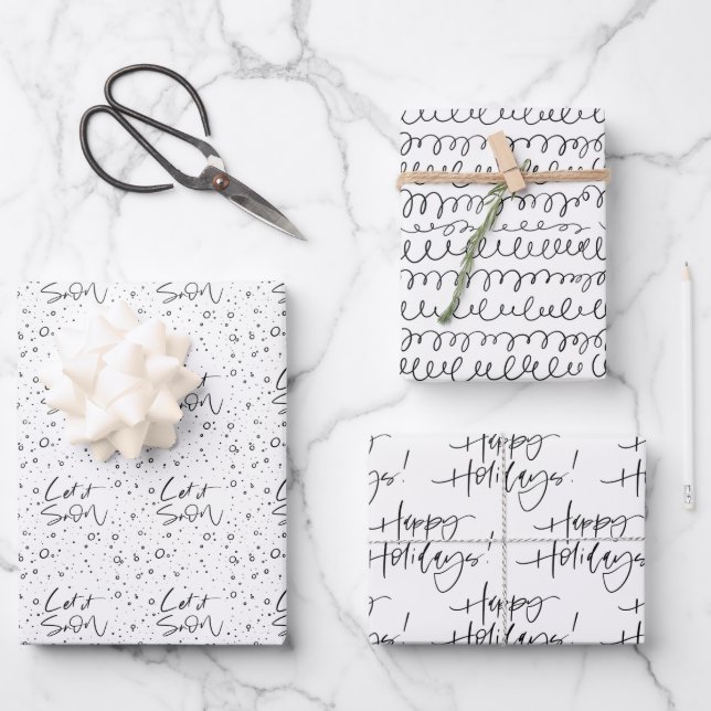 Simple Modern Calligraphy Holiday Wrapping Sheets (Front)