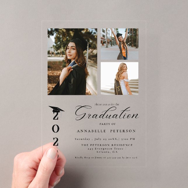 Simple Modern Calligraphy Photo Graduation Acrylic Invitations (Insitu (Handheld))