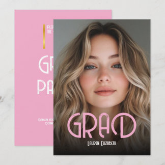 Simple Modern Calligraphy Photo Graduation Invitat Invitation