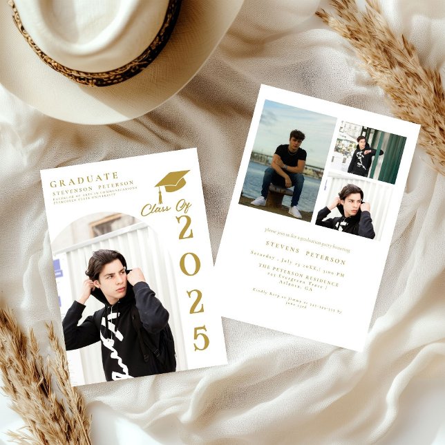 Simple Modern Calligraphy Photo Graduation Invitat Invitation (Creator Uploaded)