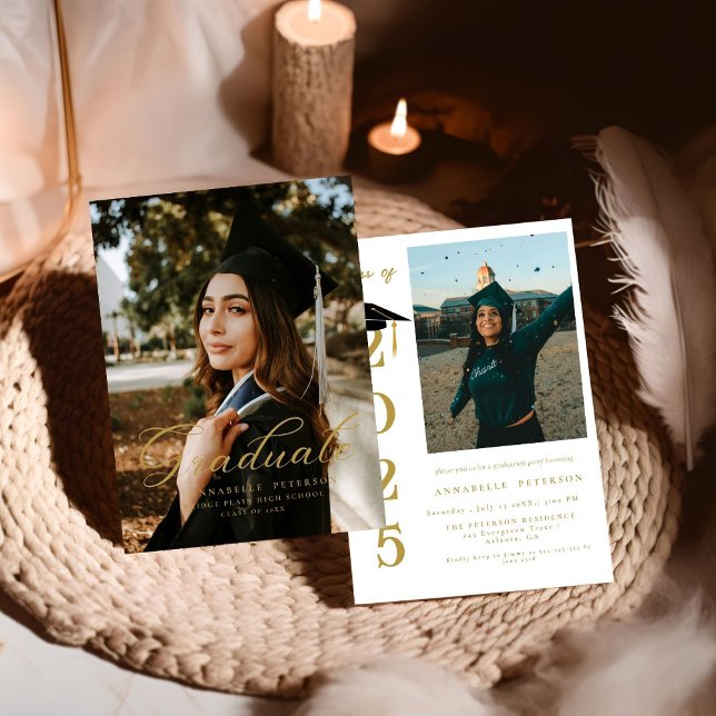 Simple Modern Calligraphy Photo Graduation Invitation (Creator Uploaded)