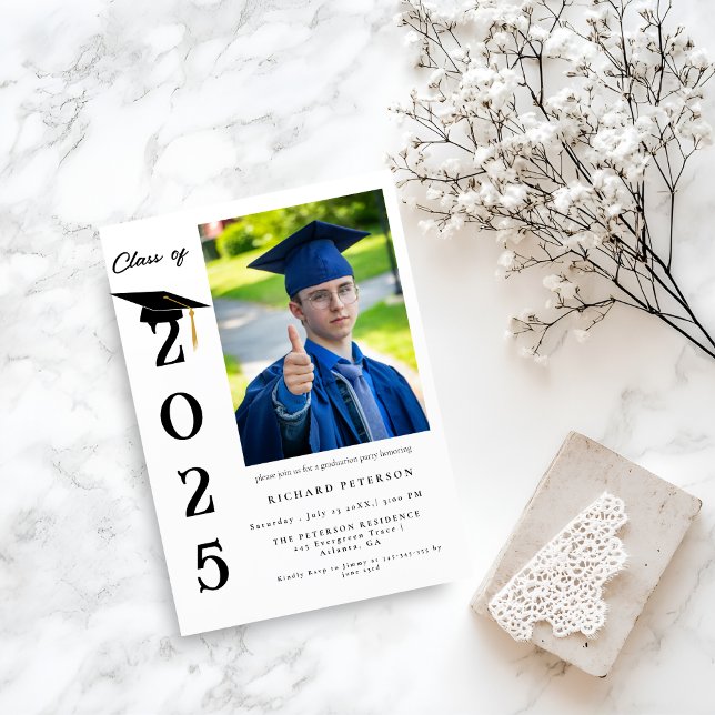 Simple Modern Calligraphy Photo Graduation Invitation (Creator Uploaded)