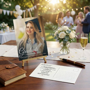 Simple Modern Calligraphy Photo Graduation   Invitation Postcard