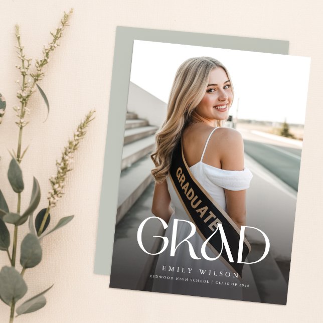 Simple Modern Calligraphy Photo Graduation Party Postcard (Creator Uploaded)