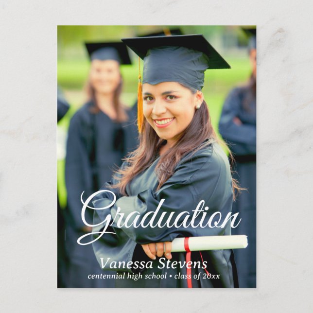 Simple Modern Calligraphy Photo Graduation  Postcard (Front)