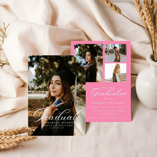 Simple Modern Calligraphy Photo Pink Graduation Invitation