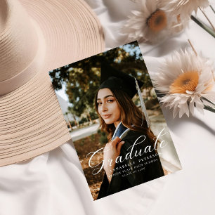 Simple Modern Calligraphy Photo Pink Graduation  Invitation