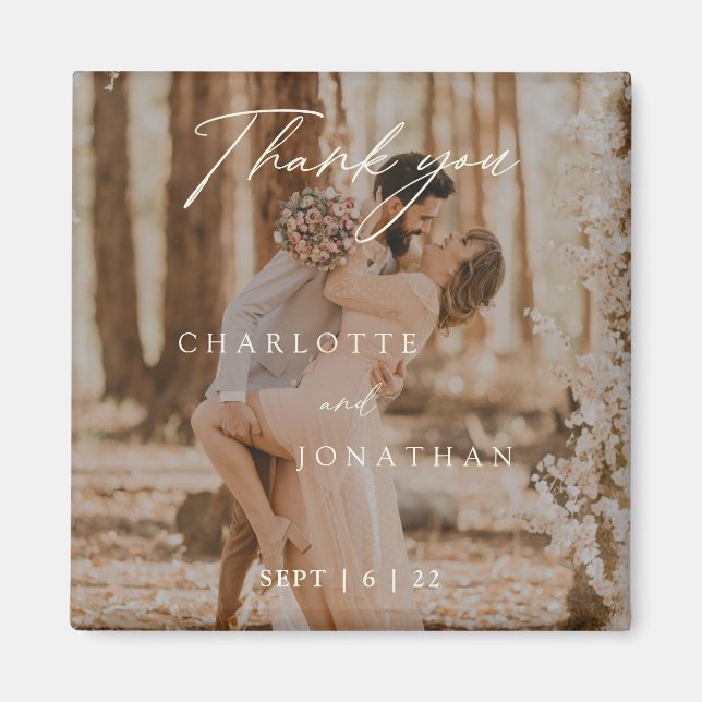 Simple Modern Calligraphy Photo Wedding Favours Magnet (Front)