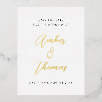 Simple Modern Calligraphy Save the Date Real Gold 