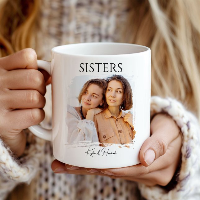 Simple Modern Calligraphy Sisters Photo  Coffee Mug (Creator Uploaded)