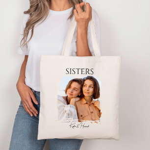 Simple Modern Calligraphy Sisters Photo  Tote Bag