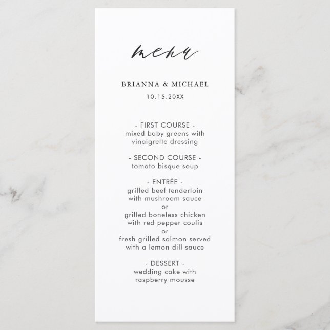 Simple Modern Calligraphy Wedding Menu (Front)