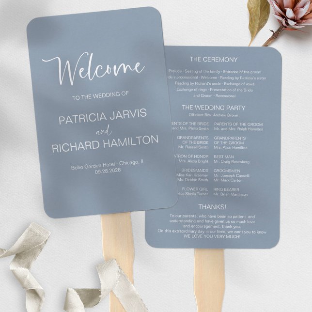 Simple Modern Calligraphy Wedding Program Hand Fan (Creator Uploaded)