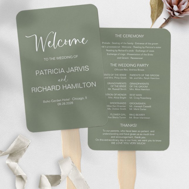 Simple Modern Calligraphy Wedding Program Hand Fan (Creator Uploaded)