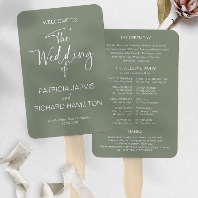 Simple Modern Calligraphy Wedding Program Hand Fan (Creator Uploaded)