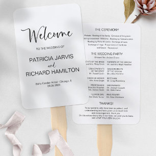 Simple Modern Calligraphy Wedding Program Hand Fan
