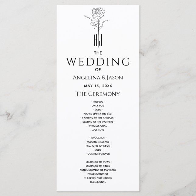 Simple Modern Calligraphy Wedding Programme (Front)