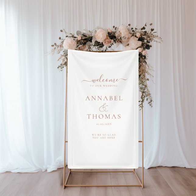 Simple Modern Calligraphy "Welcome"  Wedding Banner (Modern, Minimal, White, Script Font, Wedding "Welcome" Banner with your Name & Date.)