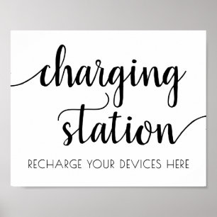 Simple Modern Charging Station Black Script Sign