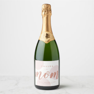 Simple Modern Cheers to Mom Bubble Personalized Sparkling Wine Label