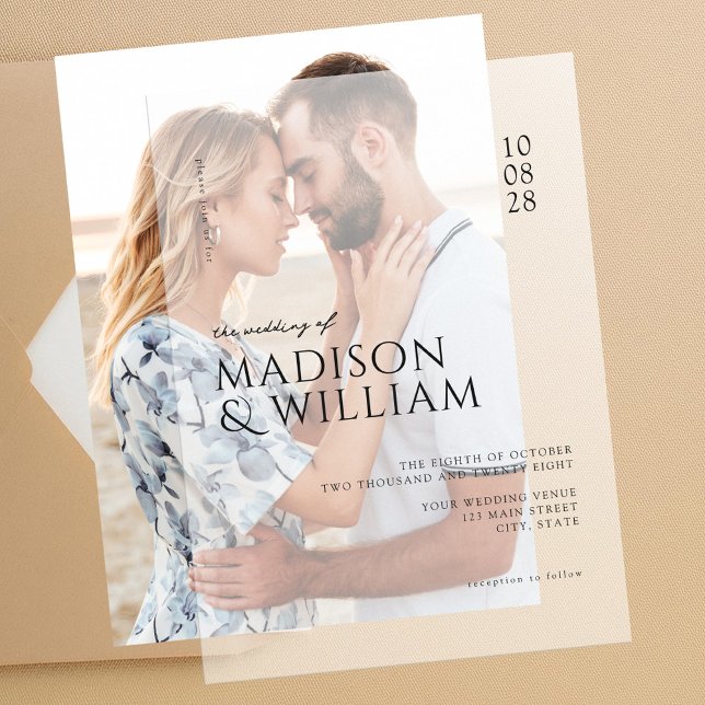 Simple Modern Chic Black and White Wedding Vellum Invitations (Creator Uploaded)