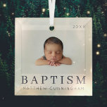 Simple Modern Chic Custom Baptism Baby Photo Glass Tree Decoration<br><div class="desc">Design is composed of modern chic typography with sans serif and serif font. Add a custom photo of baby and year.</div>