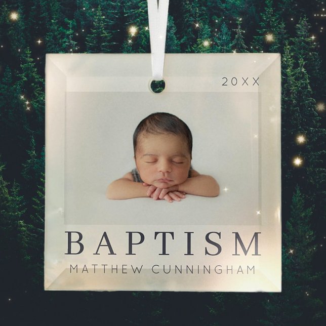 Simple Modern Chic Custom Baptism Baby Photo Glass Tree Decoration (Creator Uploaded)