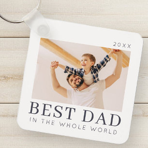 Simple Modern Chic Custom Best Dad Photo Key Ring