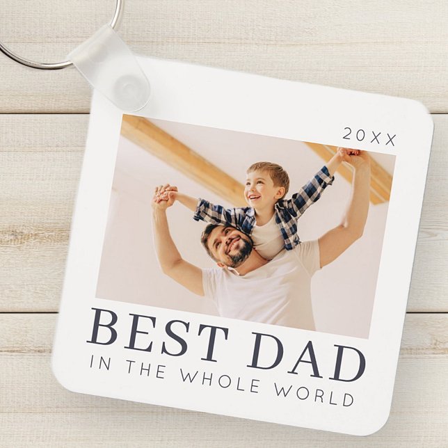 Simple Modern Chic Custom Best Dad Photo Key Ring (Creator Uploaded)