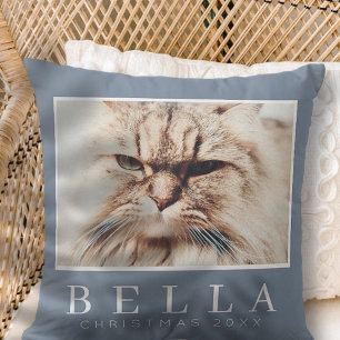 Simple Modern Chic Custom Family Pet Photo Holiday Cushion