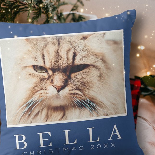 Simple Modern Chic Custom Family Pet Photo Holiday Cushion (Creator Uploaded)