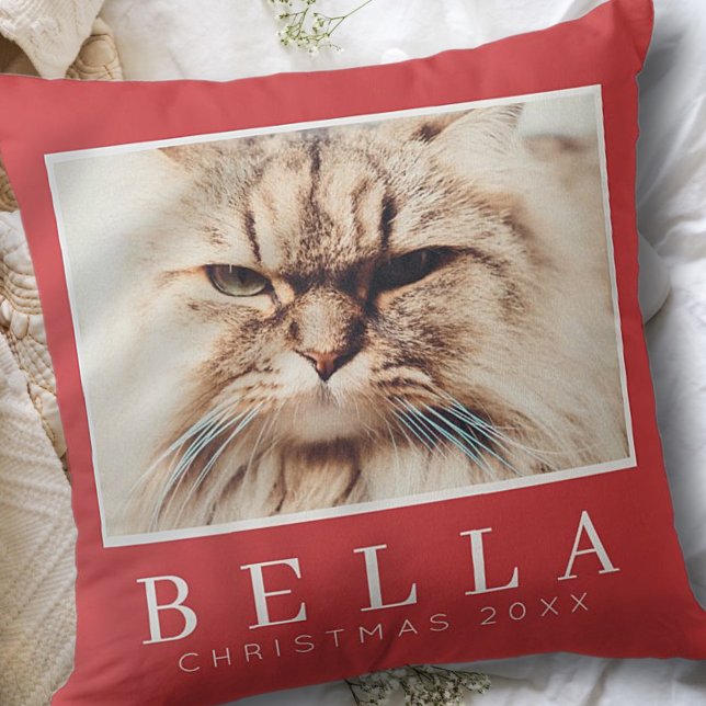 Simple Modern Chic Custom Family Pet Photo Holiday Cushion (Creator Uploaded)